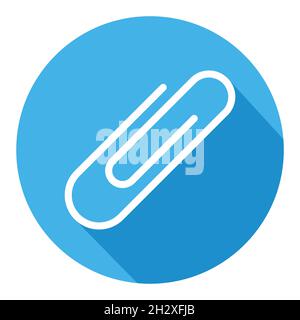 White paper clip in blue circle isolated on white background. School element vector . Stock Vector