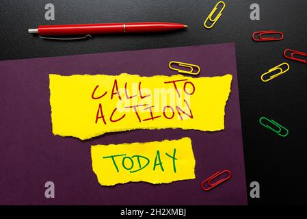 Writing displaying text Call To Action. Word for exhortation do something in order achieve aim with problem Thinking New Bright Ideas Renewing Stock Photo