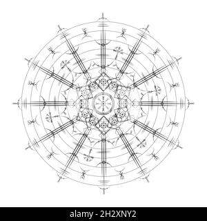 Magic ancient viking art deco, Vegvisir magic navigation compass ancient. Mandala Vikings used many symbols in accordance to Norse mythology sign Stock Vector