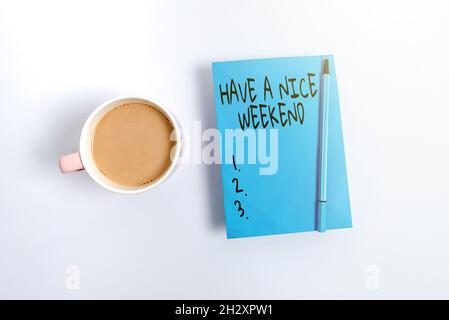 Text sign showing Have A Nice Weekend. Business overview wishing someone that something nice happen holiday Display of Different Color Sticker Notes Stock Photo
