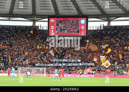 Stadio Olimpico, Rome, Italy. 24th Oct, 2021. Serie A football Roma v Napoli; Roma's supporters Credit: Action Plus Sports/Alamy Live News Stock Photo