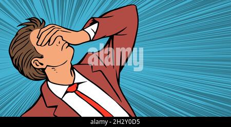 The young man is in great despair. He clutched his head in grief. Business clothes. Vector comic pop art illustration hand drawn Stock Vector
