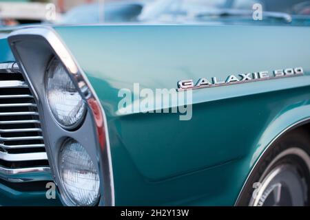 Green Ford Galaxie 500 at a vintage car show in Brossard, Quebec, Canada Stock Photo