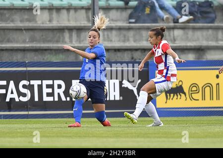 Martina Rosucci of Italy and Petra Pezelj of Croatia in action during the UEFA women's world cup qualifying round between ITALIA and CROATIA at Stadio Stock Photo