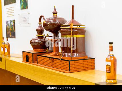 Distillery apparat, the still, used for producing signature Armenian Ararat brandy, on display at Armenia pavillion in VDNKH, Moscow Stock Photo