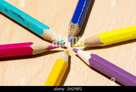 Colouring pencils arranged in a circle Stock Photo