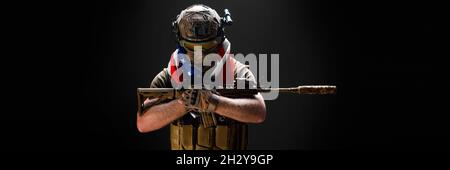 Silhouette Of A Soldier Against Us Flag Background Stock Photo - Alamy