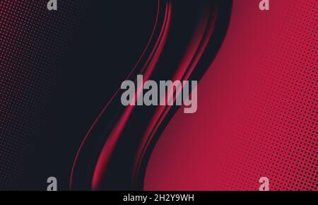 Abstract black and red halftone background with artistic lines in center Stock Vector