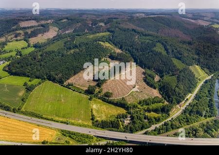 Aerial photo, Arnsberg forest, forest area with forest damage in Uentrop, Arnsberg, Sauerland, North Rhine-Westphalia, Germany, tree dieback, Breitenb Stock Photo