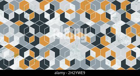 Geometric pattern with polygonal shape gray with marble texture grunge background Stock Vector