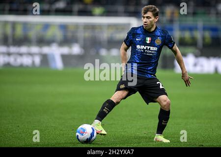 Milan, Italy - 24 October 2021: Nicolò Barella of FC Internazionale controls the ball during the Serie A Italian football championship match FC Internazionale vs Juventus at San Siro Stadium Stock Photo