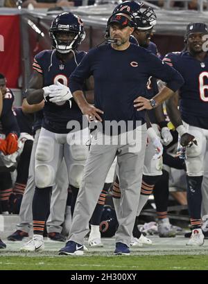 Tampa, United States. 24th Oct, 2021. Chicago Bears head coach Matt Nagy watches his team play the Tampa Bay Buccaneers during the second half at Raymond James Stadium in Tampa, Florida on Sunday, October 24, 2021. Photo by Steve Nesius/UPI Credit: UPI/Alamy Live News Stock Photo