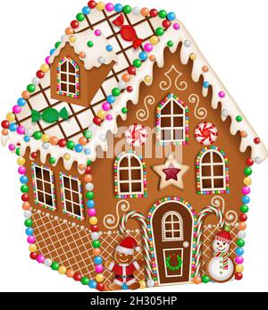 Christmas gingerbread house with cookies and candies Stock Vector