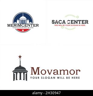 Building center architecture icon logo design vector line flat  Stock Vector