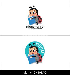 Modern education cartoon character book ladybug logo design Stock Vector