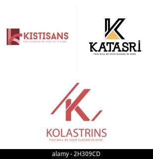 Modern initial letter K home roof construction flat line art logo design Stock Vector