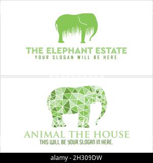 Modern city building zoo animal elephant logo design Stock Vector
