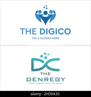 Modern community technology people pixel logo design Stock Vector