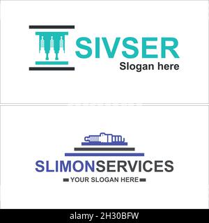 Modern services workshop business combination mark logo design Stock Vector