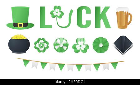 Elements for St. Patrick's Day. Vector illustration is designed in 3D paper cut and craft style. Stock Vector