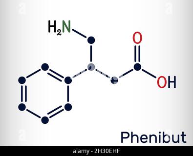 Phenibut molecule. It is central nervous system depressant with anxiolytic and sedative effects. Skeletal chemical formula. Vector illustration Stock Vector