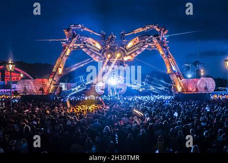 General view of the Arcadia spider at Glastonbury 2015, Worthy Farm, Somerset Stock Photo