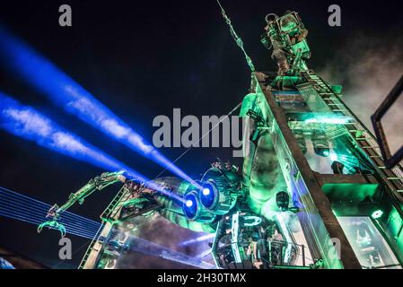 General view of the Arcadia spider at Glastonbury 2015, Worthy Farm, Somerset Stock Photo