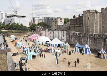 General view of the Moat during the Tudors at the Tower Festival at the Tower of london - London Stock Photo