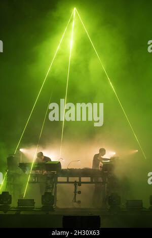 The Chemical Brothers perform live on day 3 of Bestival 2015 held at Robin Hill Country Park, Isle of Wight Stock Photo
