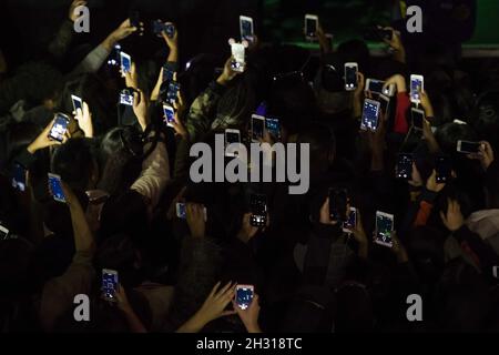 Mobile phones held up above the crowd as Jhene Aiko performs live at Koko, Camden, London.  Picture date: Sunday 4th February 2018.  Photo credit should read: David Jensen/EMPICS Entertainment Stock Photo