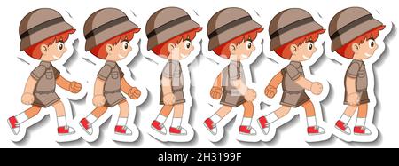 Set of boy scout in different action illustration Stock Vector