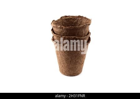 peat pots for seedlings, isolated on a white background. Stock Photo