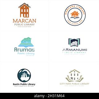 Modern education library literature building book logo design Stock Vector