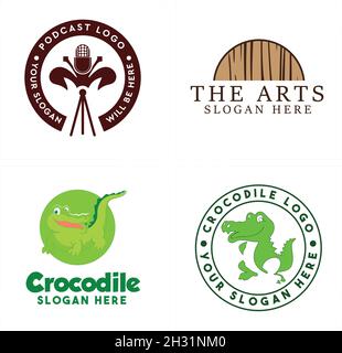 Modern the arts entertainment podcast animal character crocodile logo design Stock Vector