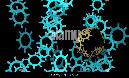 3d illustration - blue  gears Shapes Stock Photo