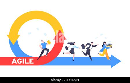 Agile development methodology business concept flat style design vector illustration isolated on white background. Stock Vector