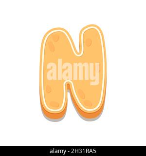 Gingerbread Cookies letter N. Cartoon letter with icing sugar covering. Vector illustration for your design. Stock Vector