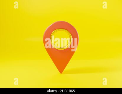 Map pinpoint symbol place location design style modern icon on yellow background, red pin pointer GPS symbol, navigation marker sign design style mode Stock Photo