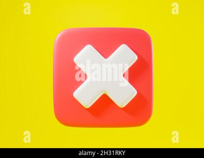 Red cross mark symbols icon element. Symbol No or X shape button for correct sign in square not approved, Simple mark graphic design on yellow backgro Stock Photo