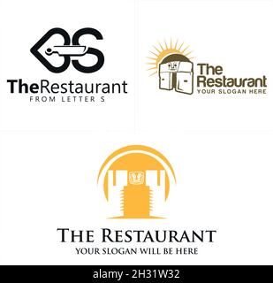 The restaurant knife sun building chip initial icon logo design Stock Vector