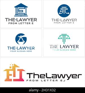 Modern technology lawyer building pillar scale logo design Stock Vector