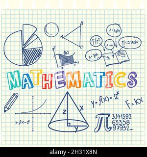 Doodle math formula with Mathematics font illustration Stock Vector