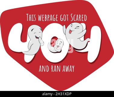 404 Error Message. Webpage not found message. Halloween Cute Ghost scared the webpage away error message. Oops page not found. Stock Vector