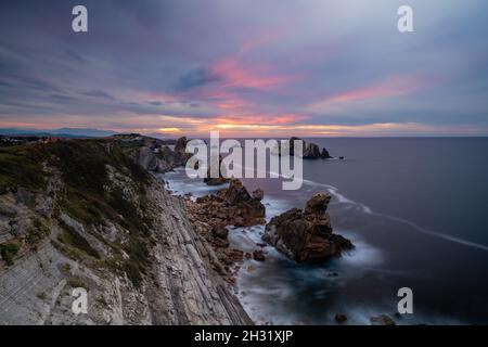 Incredible cliffs  on the Spanish coast near Santander during a beautiful sunset Stock Photo