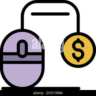 Mouse money icon. Outline mouse money vector icon color flat isolated Stock Vector