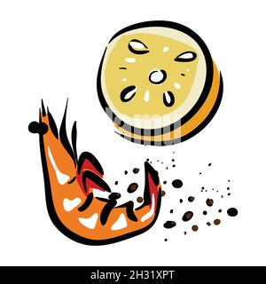 Tasty seafood Shrimp and lemon clip art Stock Vector