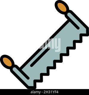 Linear hand saw icon. Outline linear hand saw vector icon color flat isolated Stock Vector