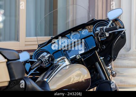 close-up of motorcycle control panel, rear view Stock Photo