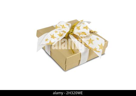 Luxury and elegant gold Christmas gift box. Stock Photo