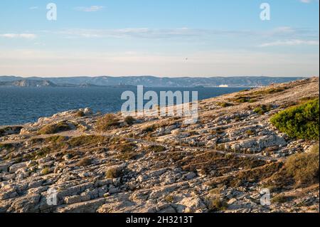 Viewing point of the Calanque Blanche on the road to Les Goudes, Marseille, France Stock Photo